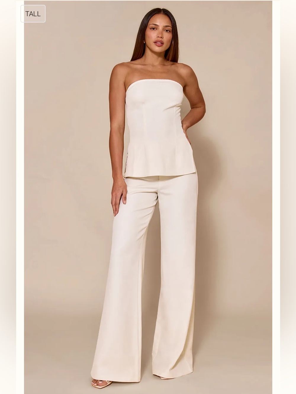 PrettyLittleThing Tall Almond Mid Rise Tailored Wide Leg Trousers US 4 TALL